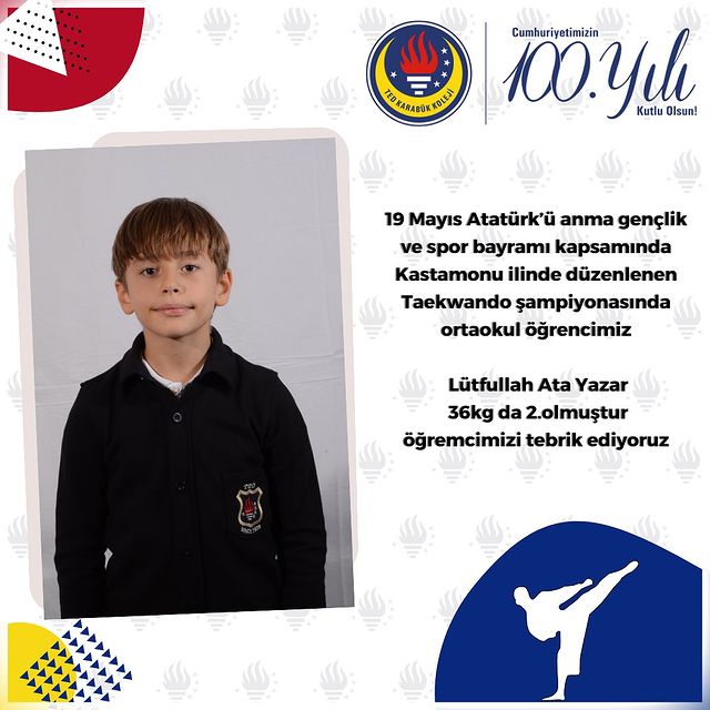 İstanbul'da düzenlenen Taekwondo Şampiyonası'nda Lütfullah Ata Yazar ikincilik elde etti