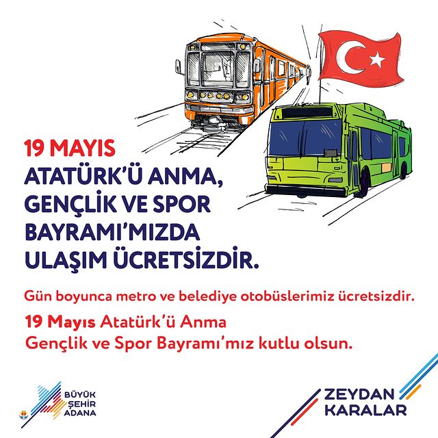 Adana Büyükşehir Belediyesi, 19 Mayıs'ta Ücretsiz Ulaşım Hizmeti Sunacak