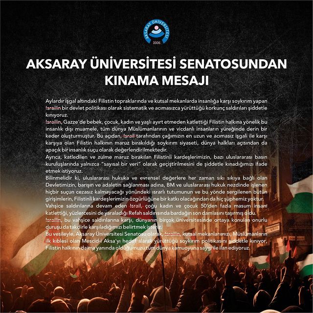 Aksaray Üniversitesi Senatosu, Olaylara İlişkin Kınama Mesajı Yayımladı